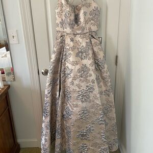 NWT Blondie Champagne Brocade Gown with Floral details